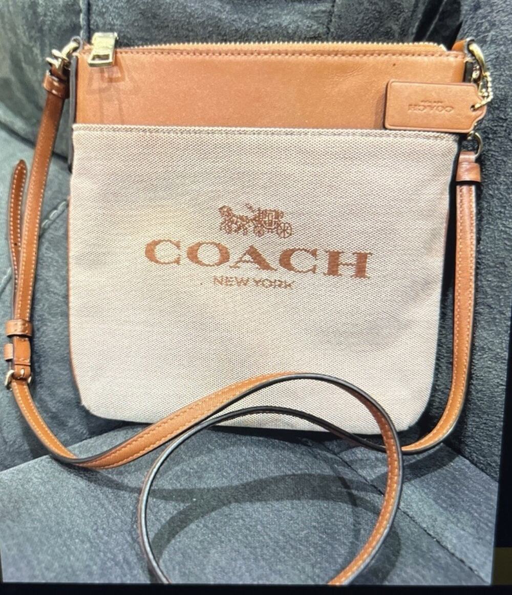 Coach Kitt Denim Jacquard Crossbody Pouch ~EUC~ Amber C0662